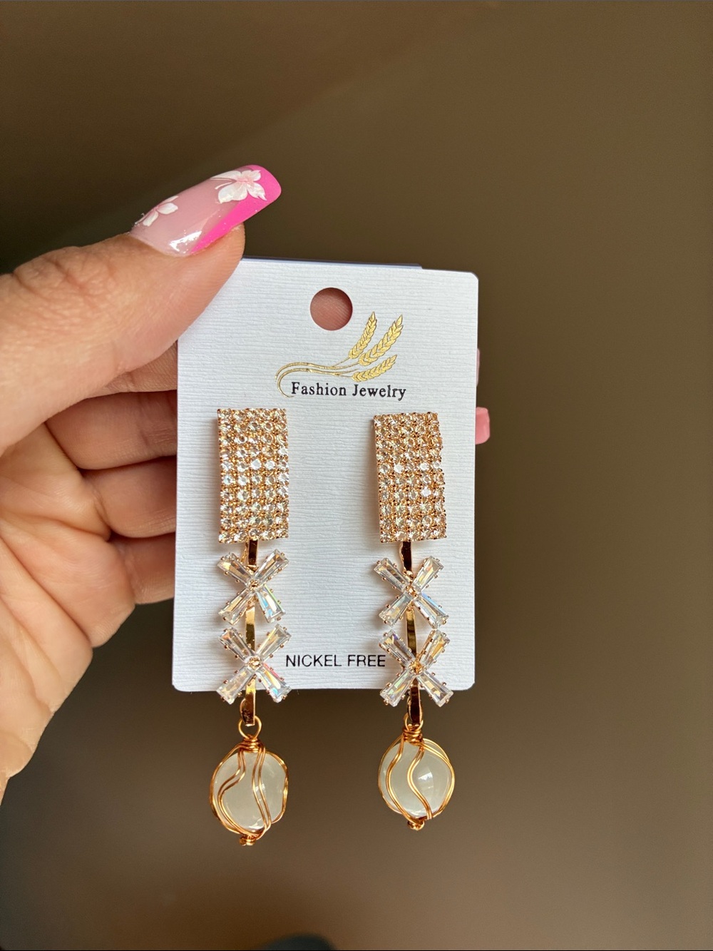 2/$25🎀  Gold Crystal Drop Earrings with Pink Accent